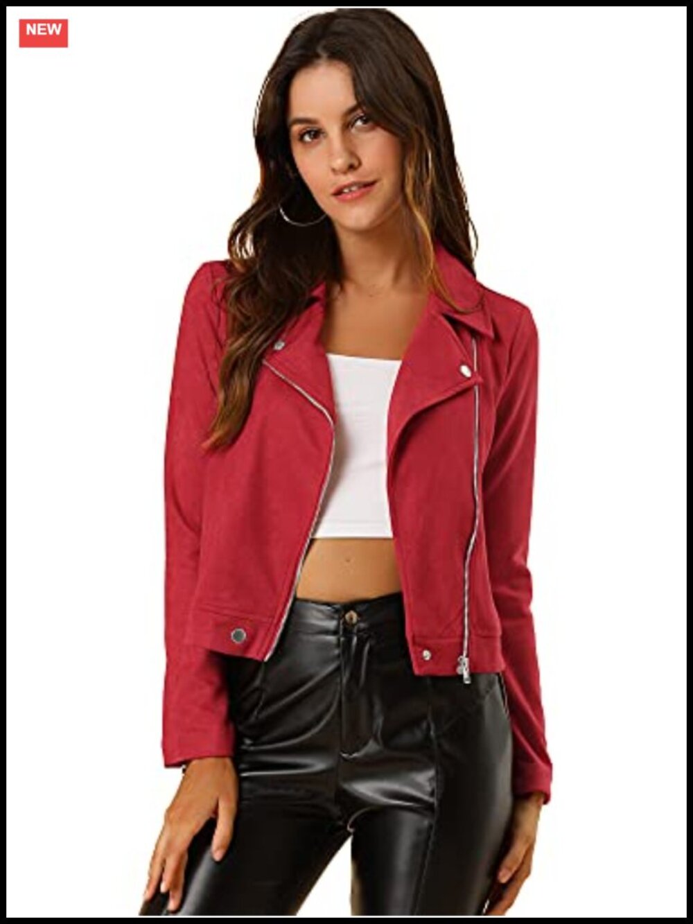 Faux Suede Moto Jacket Asymmetric Zip Convertible Collar Women's Outerwear